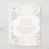 金ゴールドのベビーの呼吸エレガントで白いベビーシャワー 招待状 (正面)