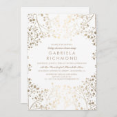 金ゴールドのベビーの呼吸エレガントで白いベビーシャワー 招待状 (正面/裏面)