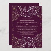 金ゴールドのベビーの呼吸プラムおよび金ゴールドのリハーサルの夕食 招待状 (正面/裏面)