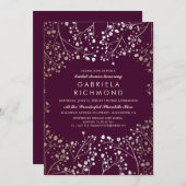 金ゴールドのベビーの呼吸プラムブライダルシャワー 招待状 (正面/裏面)