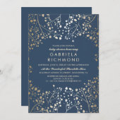 金ゴールドのベビーの呼吸海軍エレガントなベビーシャワー 招待状 (正面/裏面)