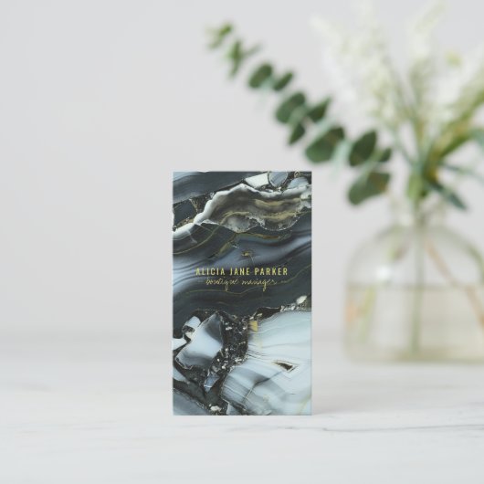 金ゴールドのベールを被った青い大理石の宝石のブティックジュエリー 名刺 (スタンド正面)