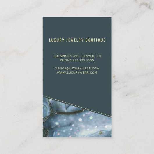 金ゴールドのベールを被った青い大理石の宝石のブティックジュエリー 名刺 (裏面)