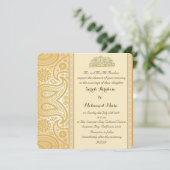 金ゴールドのペイズリーのイスラム教の結婚式 招待状 (スタンド正面)