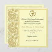 金ゴールドのペイズリーのヒンズー教の結婚式 招待状 (正面/裏面)