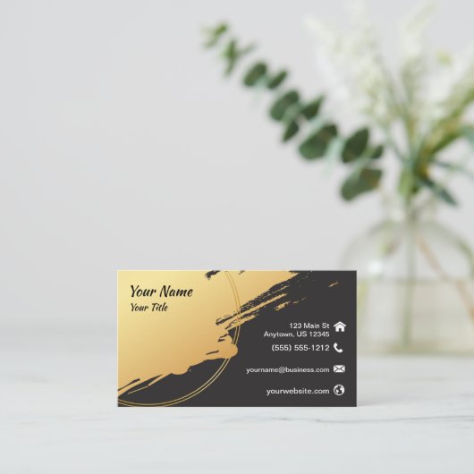 金ゴールドのペンキのしぶき 名刺 (スタンド正面)