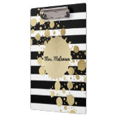 金ゴールドのペンキの（ばちゃばちゃ）跳ねるの白黒のストライプのモノグラム クリップボード (左)