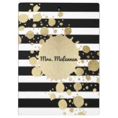 金ゴールドのペンキの（ばちゃばちゃ）跳ねるの白黒のストライプのモノグラム クリップボード (裏面)