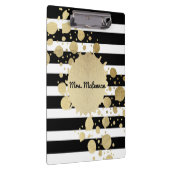 金ゴールドのペンキの（ばちゃばちゃ）跳ねるの白黒のストライプのモノグラム クリップボード (右)