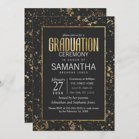 金ゴールドのペンキは卒業式をはね飛ばします 招待状 (正面/裏面)