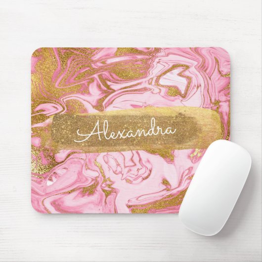 金ゴールドのホイルおよびグリッターのピンクおよび白い大理石 マウスパッド (マウス)