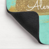 金ゴールドのホイルおよびグリッターのミントそして大理石 マウスパッド (コーナー)