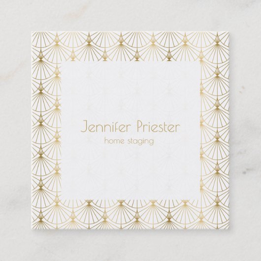 金ゴールドのホワイトアートデコ スクエア名刺 (正面)