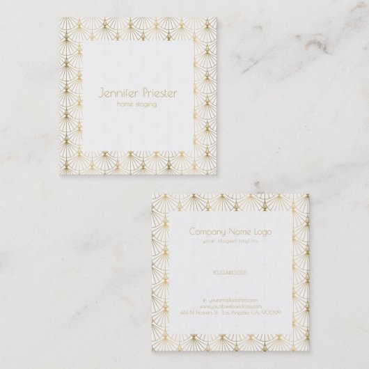金ゴールドのホワイトアートデコ スクエア名刺 (正面/裏面)