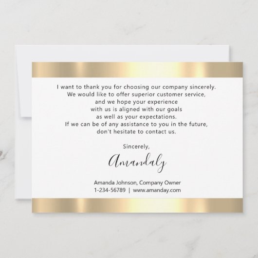 金ゴールドのホワイトロゴありがとうご協力お願いBusiness Insert Card 招待状 (裏面)