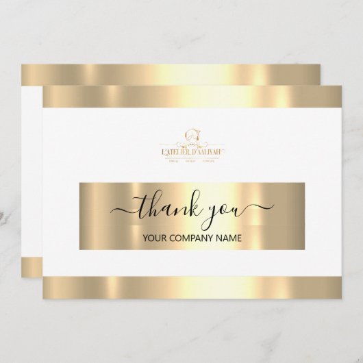 金ゴールドのホワイトロゴありがとうご協力お願いBusiness Insert Card 招待状 (正面/裏面)