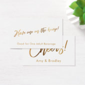 金ゴールドのホワイト手書きスクリプトドリンクチケット (デスク)