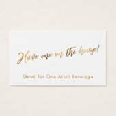 金ゴールドのホワイト手書きスクリプトドリンクチケット (正面)