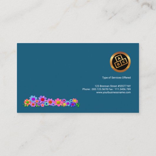 金ゴールドのボーダーベビーシッターの美しい花 コーリングカード (裏面)