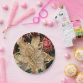 金ゴールドのポインセチアのクリスマスの紙皿 ペーパープレート (パーティー)