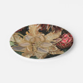 金ゴールドのポインセチアのクリスマスの紙皿 ペーパープレート (アングル)