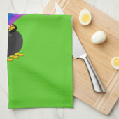 金ゴールドのポットに座っている漫画のレプレシャン キッチンタオル (四つ折り)