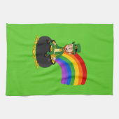 金ゴールドのポットに座っている漫画のレプレシャン キッチンタオル (横)