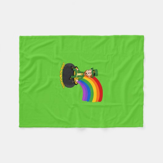 金ゴールドのポットに座っている漫画のレプレシャン フリースブランケット (正面(横))