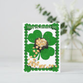 金ゴールドのポットSt Patrick's Dayのためのクローバーフレーミング ポストカード (スタンド正面)