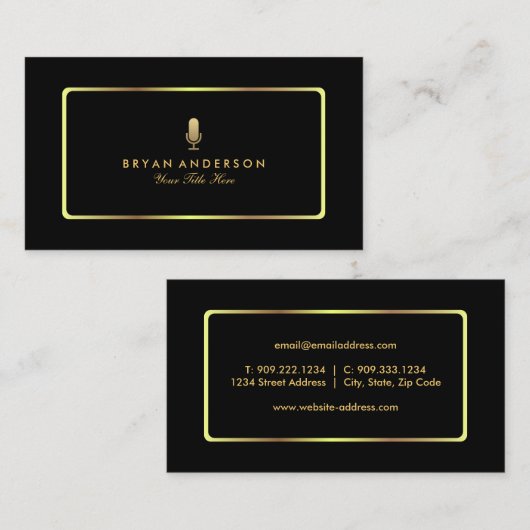金ゴールドのマイクロフォンの名刺 名刺 (正面/裏面)