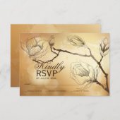 金ゴールドのマグノリアの応答カード 出欠カード (正面/裏面)