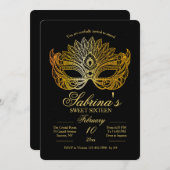 金ゴールドのマスクの仮面舞踏会のSweet sixteenの招待状 招待状 (正面/裏面)