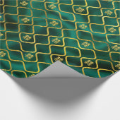 金ゴールドのマラカイトの中国のな二重幸福の記号 ラッピングペーパー (角)