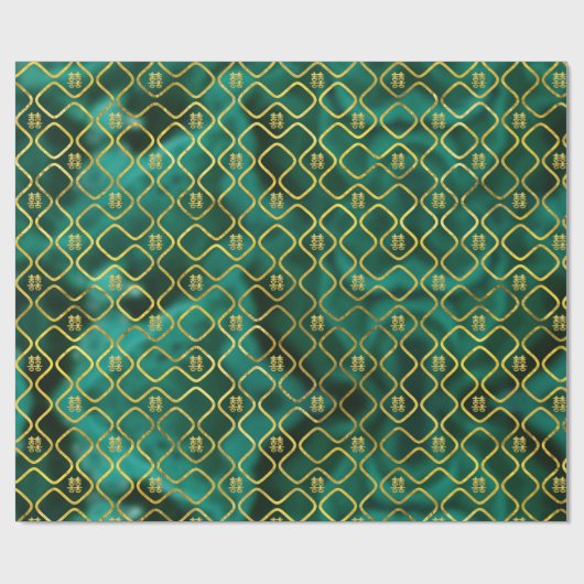 金ゴールドのマラカイトの中国のな二重幸福の記号 ラッピングペーパー (フラット)