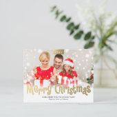 金ゴールドのメリークリスマスのカスタムな写真のモダンの郵便はがき シーズンポストカード (スタンド正面)