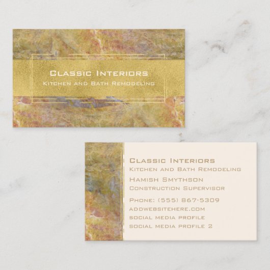 金ゴールドのモダンで自然な石が付いている大理石 名刺 (正面/裏面)
