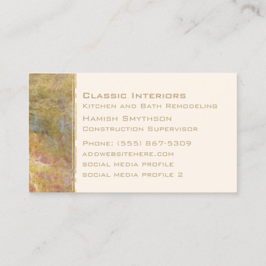 金ゴールドのモダンで自然な石が付いている大理石 名刺 (裏面)