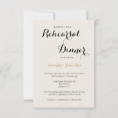 金ゴールドのモダンなレタリングのリハーサルの夕食の招待状 招待状 (正面)