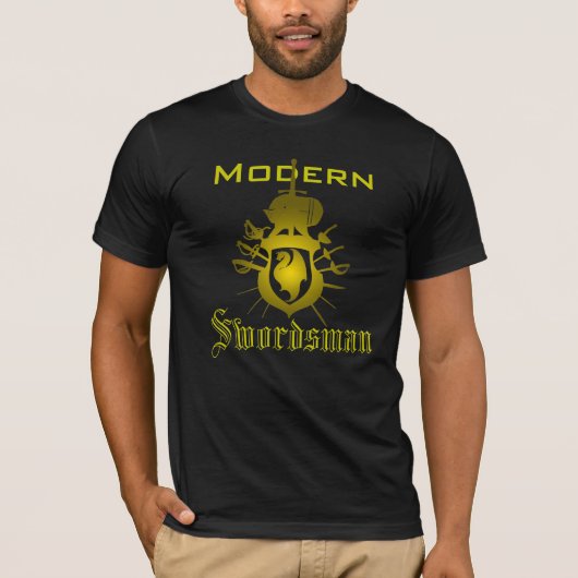 金ゴールドのモダンな剣士のドラゴンの頂上のTシャツ Tシャツ (正面)