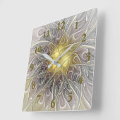 金ゴールドのモダンの抽象芸術のフラクタルの花との華麗さ スクエア壁時計 (傾斜)