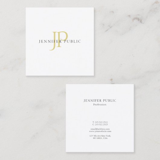 金ゴールドのモノグラムのデザインの粋でモダンで明白なエレガント スクエア名刺 (正面/裏面)