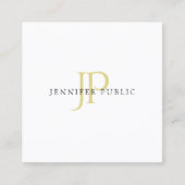 金ゴールドのモノグラムのデザインの粋でモダンで明白なエレガント スクエア名刺 (正面)