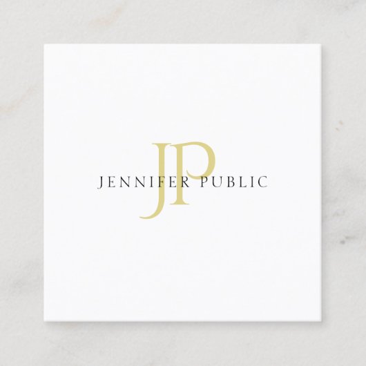 金ゴールドのモノグラムのデザインの粋でモダンで明白なエレガント スクエア名刺 (正面)