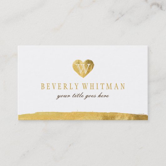 金ゴールドのモノグラムのハートの名刺 名刺 (正面)