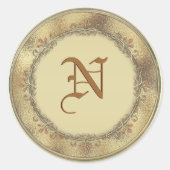 金ゴールドのモノグラムの結婚式の引き出物の封筒用シール ラウンドシール (正面)