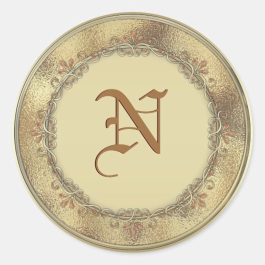 金ゴールドのモノグラムの結婚式の引き出物の封筒用シール ラウンドシール (正面)