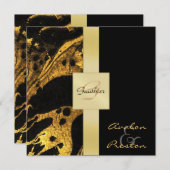 金ゴールドのモノグラムの結婚式招待状 招待状 (正面/裏面)