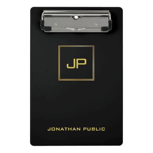 金ゴールドのモノグラムの黒のテンプレートのエレガントでモダンな上品 ミニクリップボード (正面)