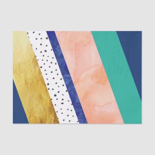 金ゴールドのモモのティール（緑がかった色）海軍点のストライプなティッシュペーパー 薄葉紙 (正面)