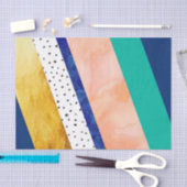 金ゴールドのモモのティール（緑がかった色）海軍点のストライプなティッシュペーパー 薄葉紙 (クラフト)